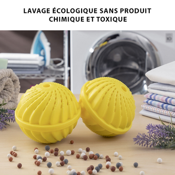 Pack de 2 unités de boules de lavage pour le linge sans détergent - Utilisable pour 3000 lavages - Livraison offerte