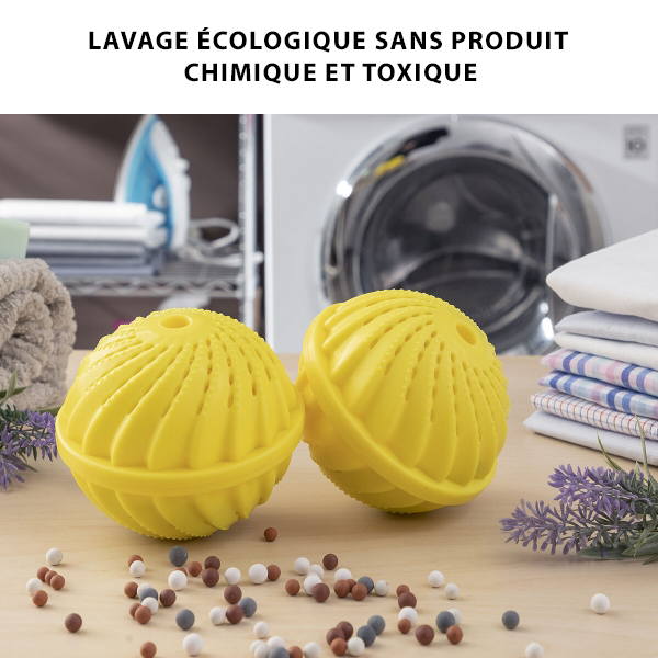 Pack de 2 unités de boules de lavage pour le linge sans détergent - Utilisable pour 3000 lavages - Livraison offerte