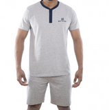 Lot de 2 Pyjamas court : 1 Blanc + 1 Bleu marine 100% coton single jersey de la marque Serge Blanco - Livraison offerte